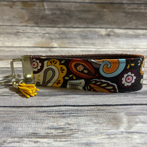 Fall Paisley Fabric Wristlet Keychain