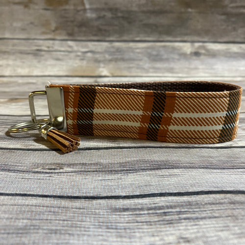 Fall Plaid Fabric Wristlet Keychain