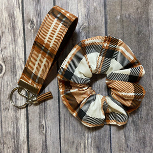 Fall Plaid Fabric Wristlet Keychain