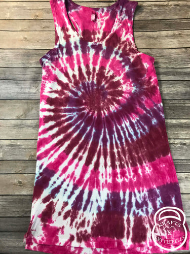 Pink, Purple, and Red Spiral Tie Dye Racerback Tank Dress/Cover Up Size L