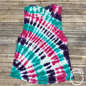 Turquoise, Pink, and Purple Tie Dye Muscle Tank Size L