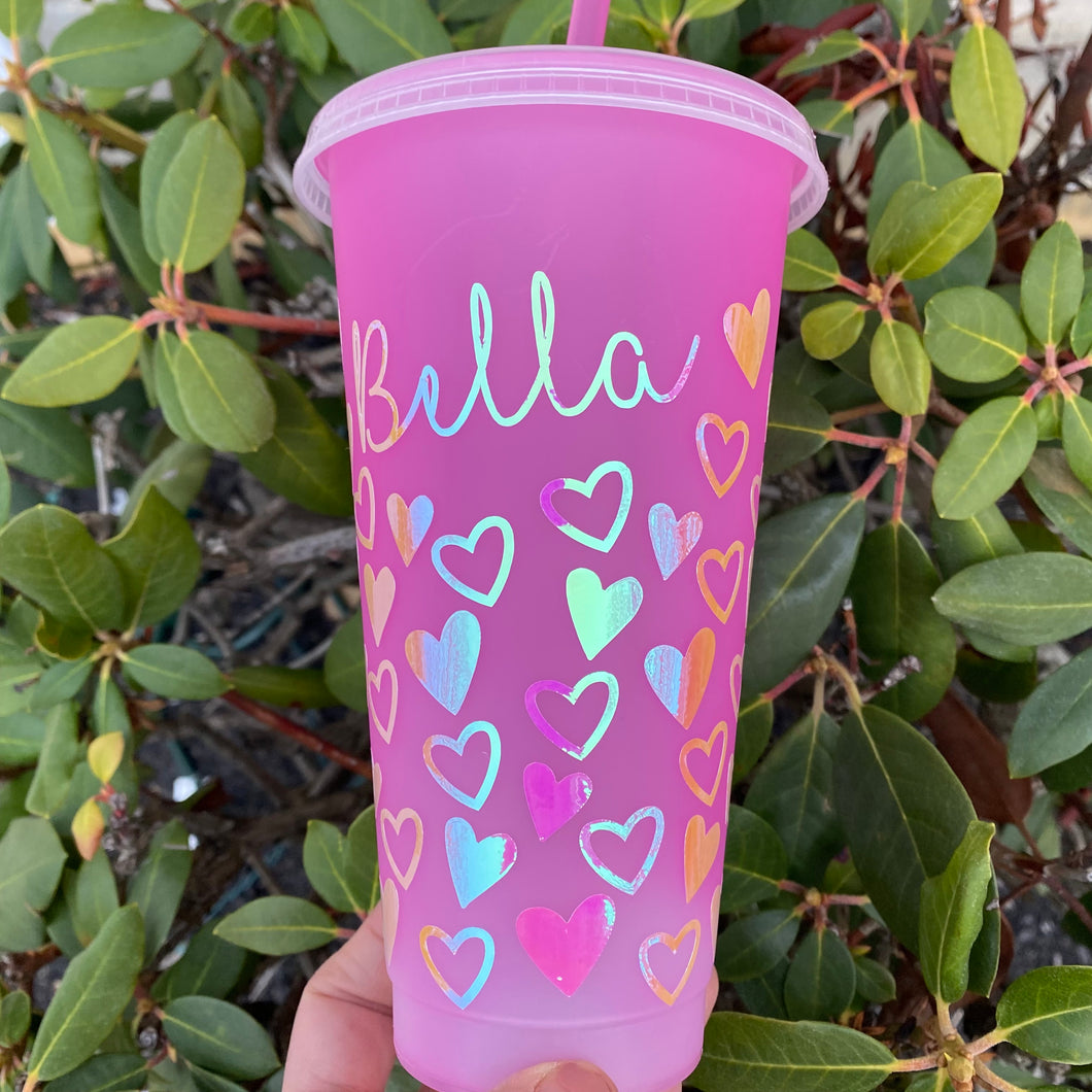 Personalized Valentine's Hearts Color Changing Cold Cups