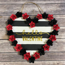 Load image into Gallery viewer, Heart Shaped Black and White Striped Hello Valentine Door Sign/Wall Decor