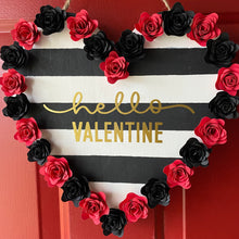 Load image into Gallery viewer, Heart Shaped Black and White Striped Hello Valentine Door Sign/Wall Decor