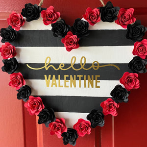 Heart Shaped Black and White Striped Hello Valentine Door Sign/Wall Decor