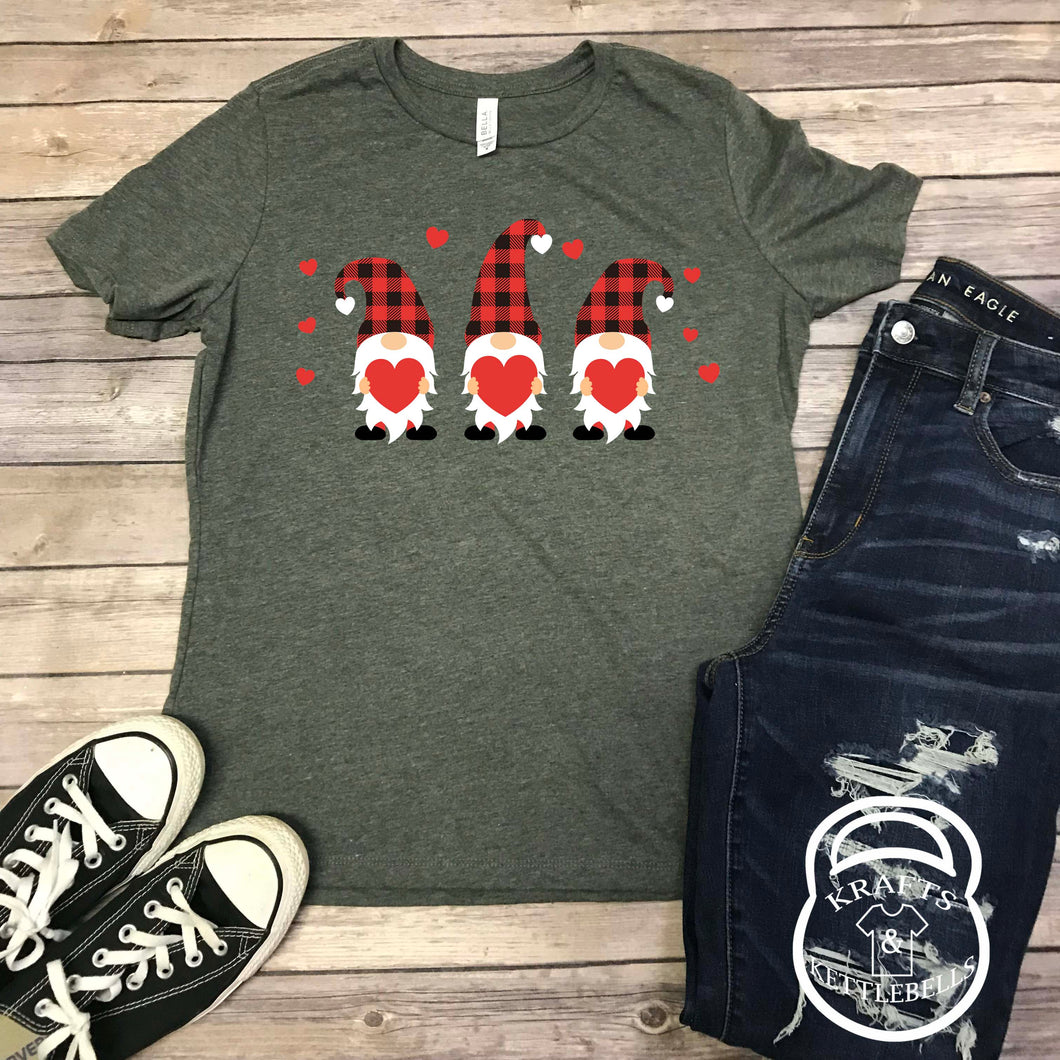 Valentine Gnomes with Buffalo Plaid Graphic T