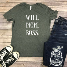 Load image into Gallery viewer, Wife. Mom, Boss, Relaxed Womens Graphic T