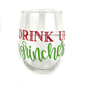 Holiday Themed Stemless Wine Glasses