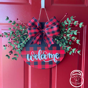 Buffalo Plaid Welcome Door Sign/Door Hang