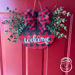 Buffalo Plaid Welcome Door Sign/Door Hang