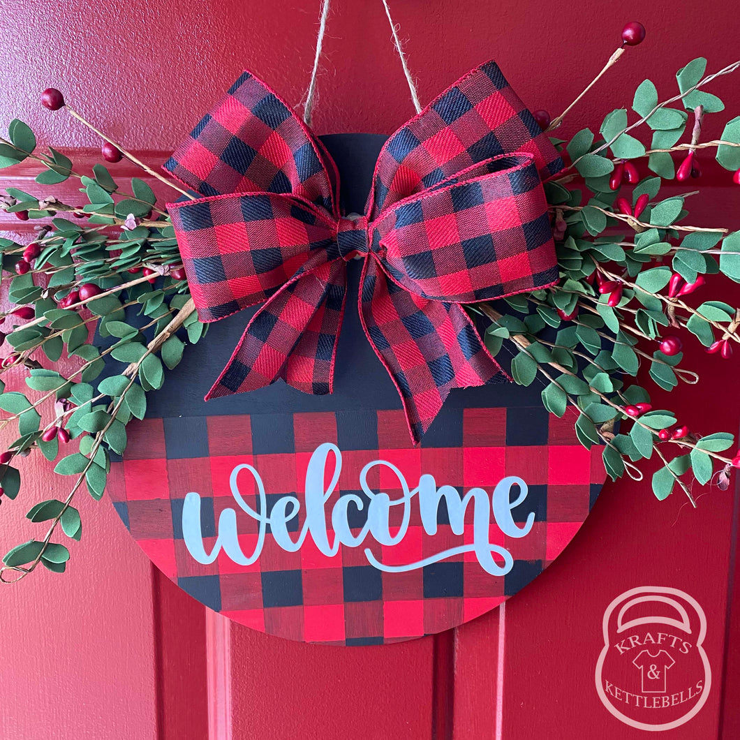 Buffalo Plaid Welcome Door Sign/Door Hang