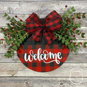 Buffalo Plaid Welcome Door Sign/Door Hang