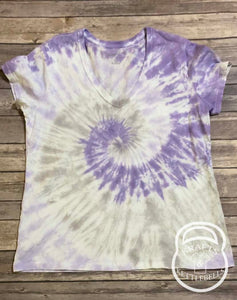 Purple. Grey, and White Spiral Tie Dye V-Neck T-shirt Size L