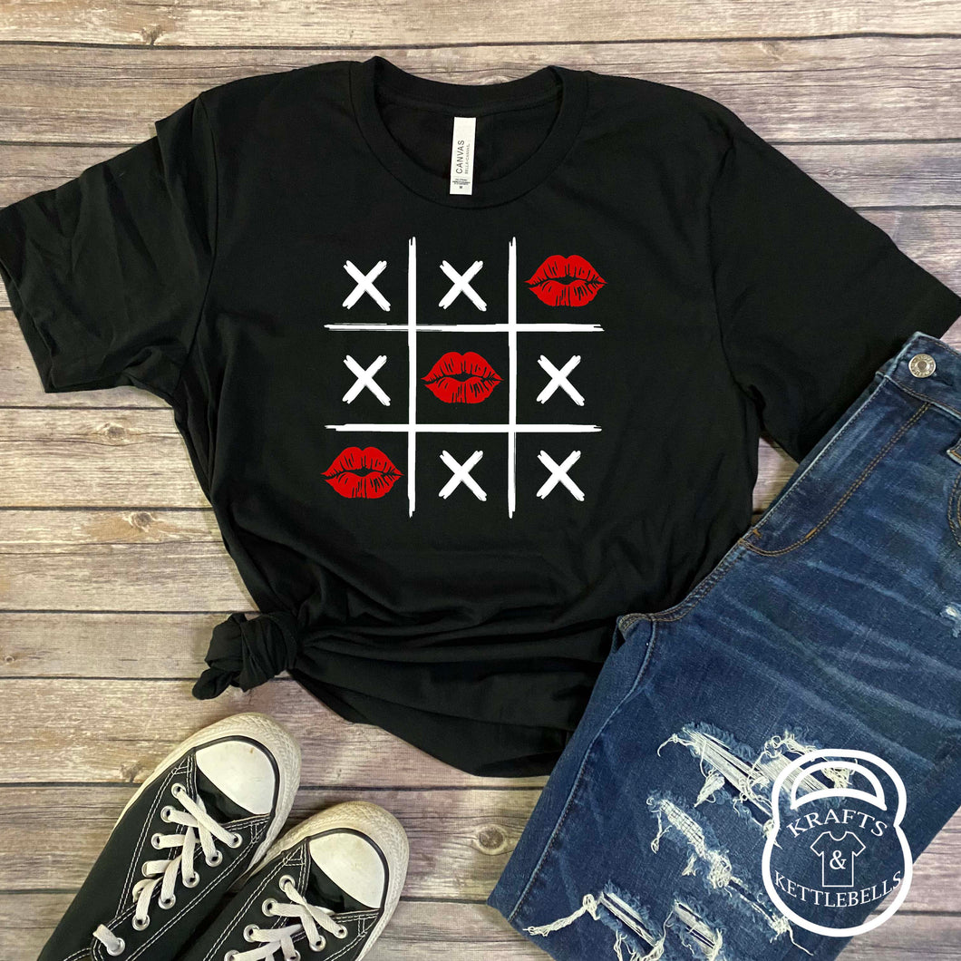 X and Lips Tic Tac Toe Valentine Graphic T